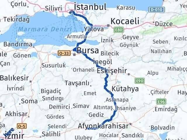 İstanbul Eyüpsultan Uşak Arası Kaç Km - Yol Haritası