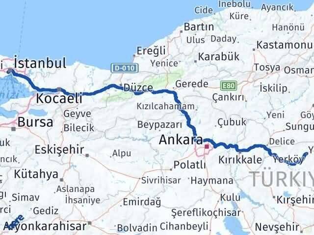 İstanbul Eyüpsultan Yozgat Arası Kaç Km - Yol Haritası