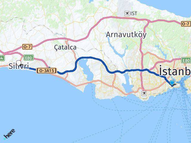 İstanbul Fatih Aksaray Silivri Arası Kaç Km - Yol Haritası