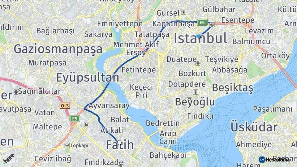 İstanbul Fatih Arası Kaç Km - Yol Haritası