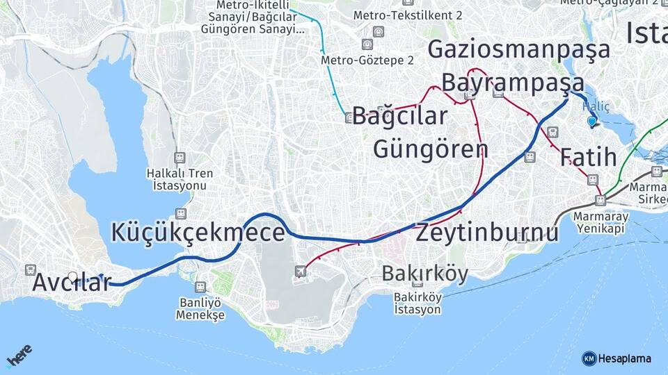 İstanbul Fatih Balat Avcılar Arası Kaç Km - Yol Haritası