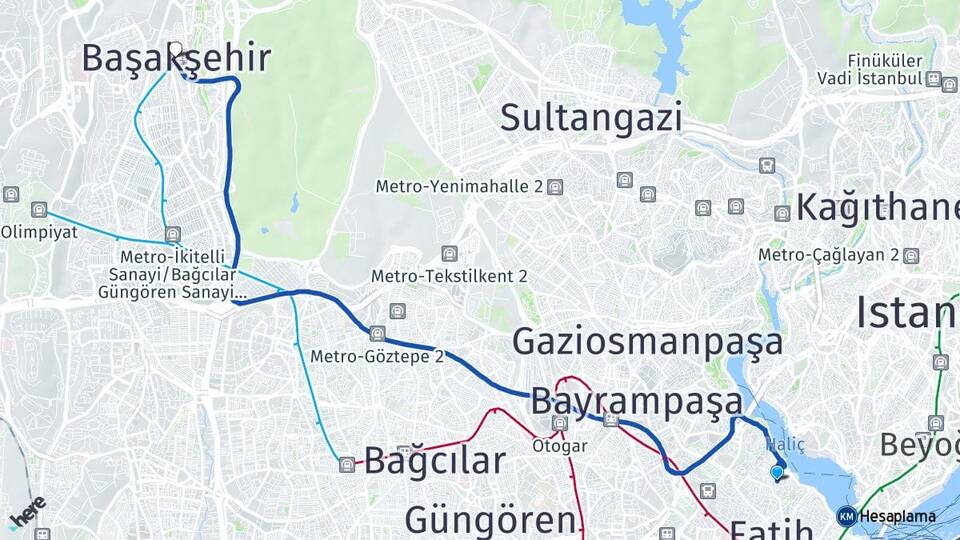 İstanbul Fatih Balat Başakşehir Arası Kaç Km - Yol Haritası