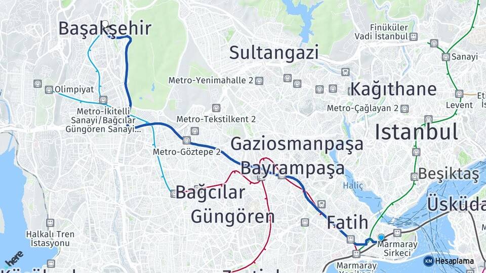 İstanbul Fatih Beyazıt Başakşehir Arası Kaç Km - Yol Haritası