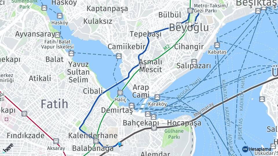 İstanbul Fatih Beyazıt Beyoğlu Arası Kaç Km - Yol Haritası