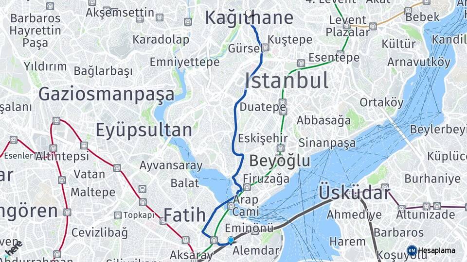 İstanbul Fatih Beyazıt Kağıthane Arası Kaç Km - Yol Haritası
