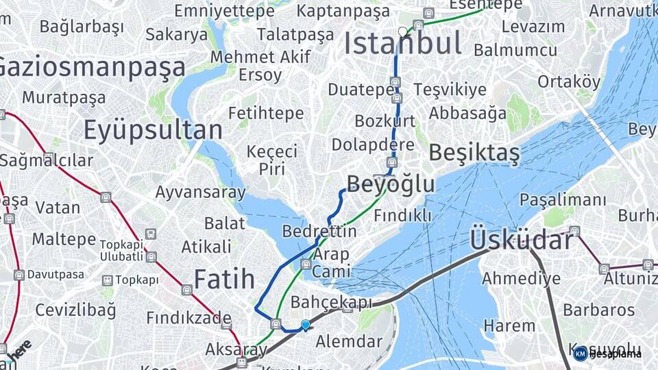 İstanbul Fatih Beyazıt Şişli Arası Kaç Km - Yol Haritası