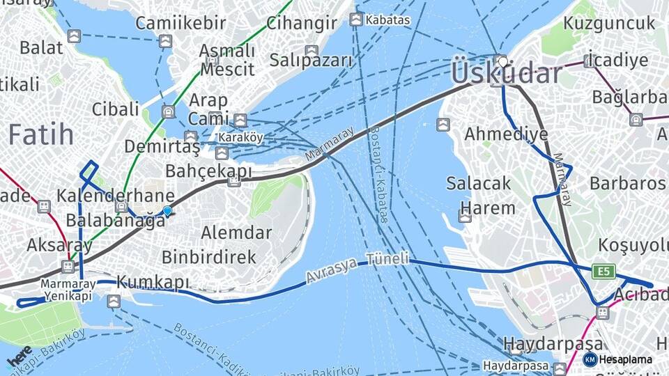 İstanbul Fatih Beyazıt Üsküdar Arası Kaç Km - Yol Haritası