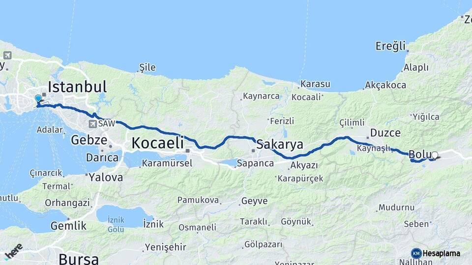 İstanbul Fatih Bolu Arası Kaç Km - Yol Haritası