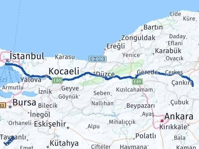 İstanbul Fatih Çankırı Arası Kaç Km - Yol Haritası