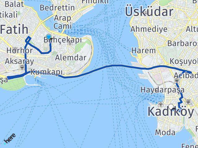 İstanbul Fatih Eminönü Kadıköy Arası Kaç Km - Yol Haritası