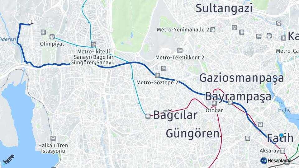 İstanbul Fatih Güvercintepe Başakşehir Arası Kaç Km - Yol Haritası