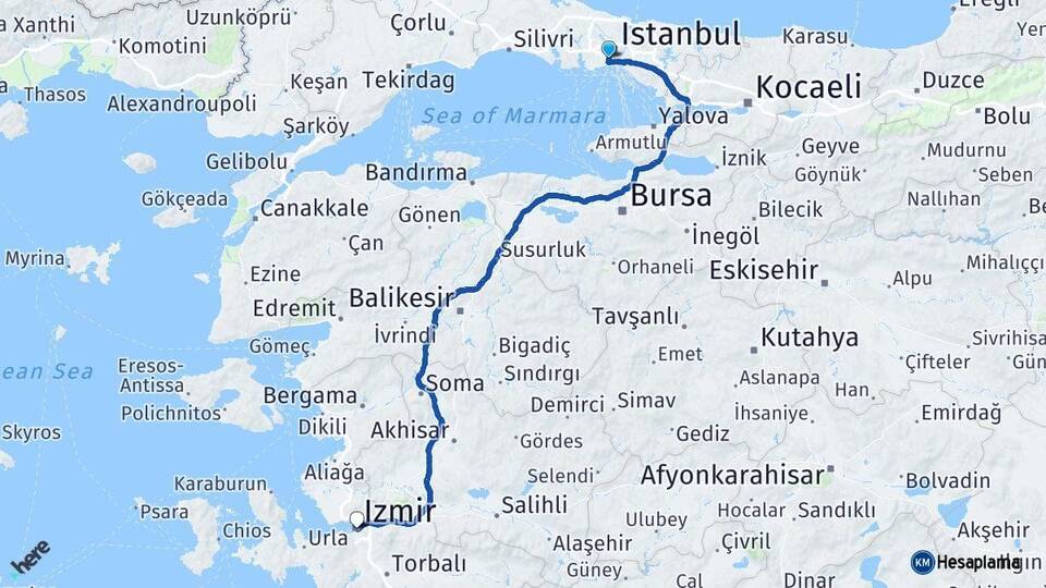 İstanbul Fatih İzmir Arası Kaç Km - Yol Haritası
