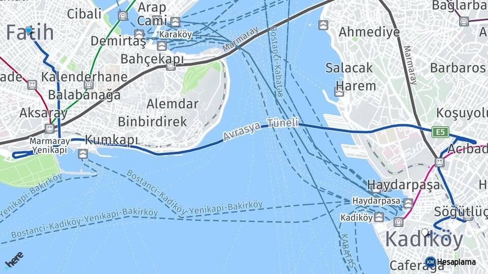 İstanbul Fatih Kadıköy Arası Kaç Km - Yol Haritası