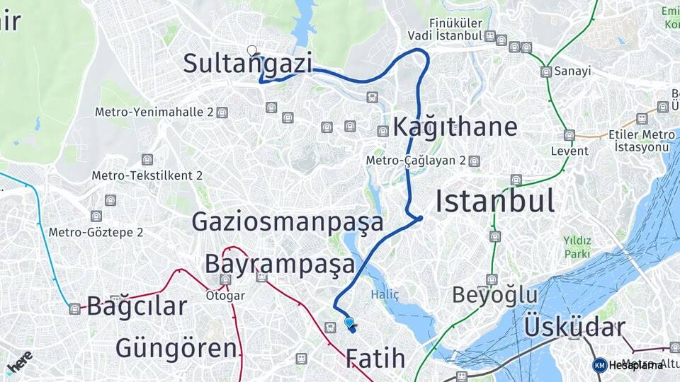İstanbul Fatih Karagümrük Sultangazi Arası Kaç Km - Yol Haritası
