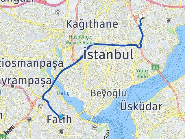 İstanbul Fatih Levent Beşiktaş Arası Kaç Km - Yol Haritası
