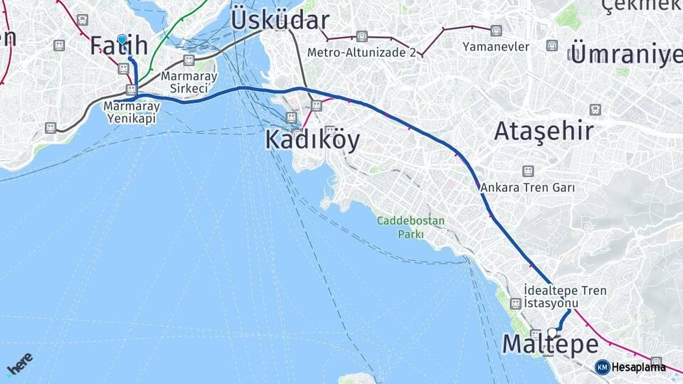 İstanbul Fatih Maltepe Arası Kaç Km - Yol Haritası