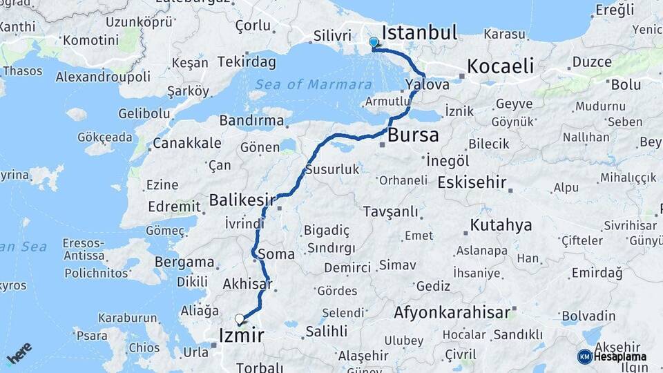 İstanbul Fatih Manisa Arası Kaç Km - Yol Haritası
