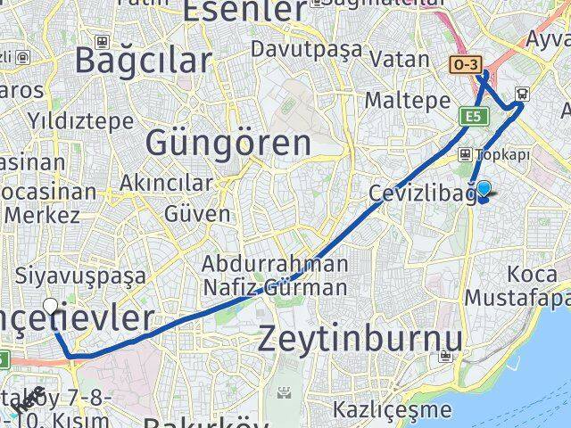 Mevlanakapı Bahçelievler Arası Kaç Km - Yol Tarifi