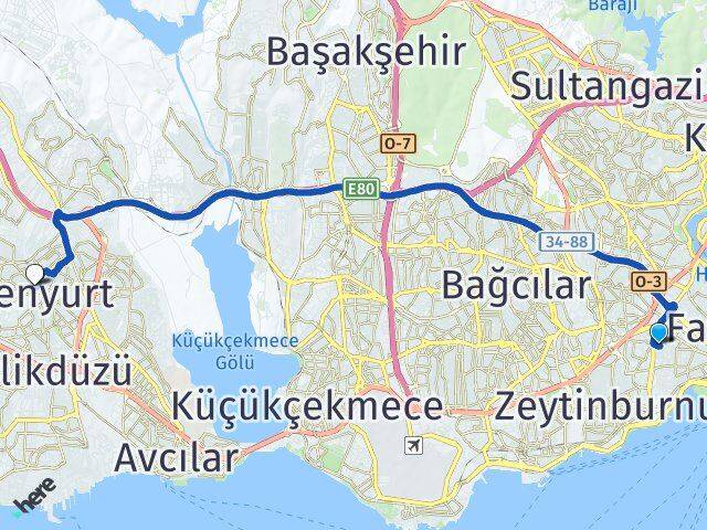 Mevlanakapı Esenyurt Arası Kaç Km - Yol Tarifi