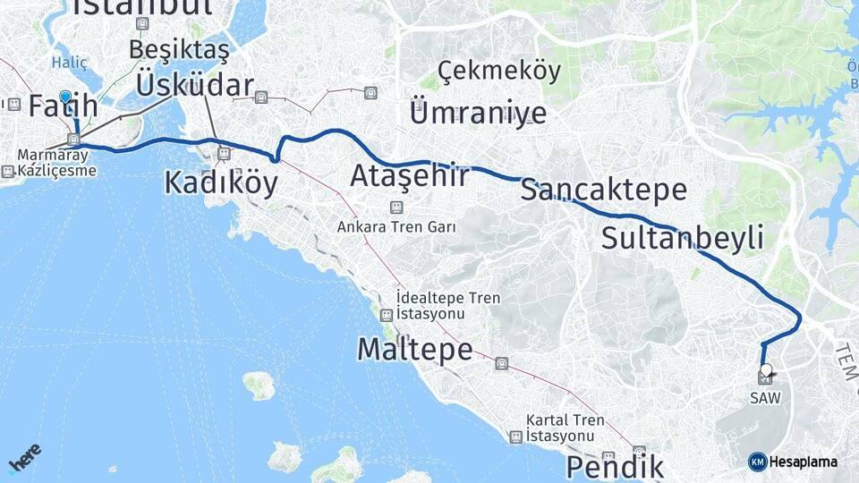 Fatih Sabiha Gökçen Havalimanı Arası Kaç Km - Yol Tarifi