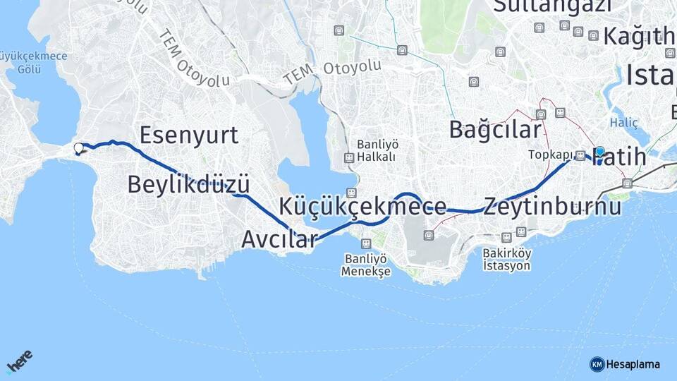 Topkapı Büyükçekmece Arası Kaç Km - Yol Tarifi