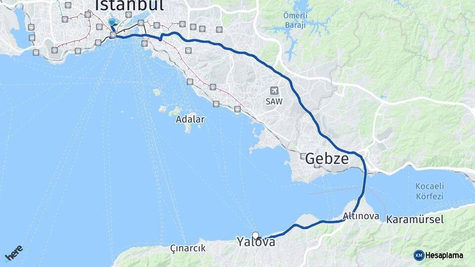 İstanbul Fatih Yalova Arası Kaç Km - Yol Haritası