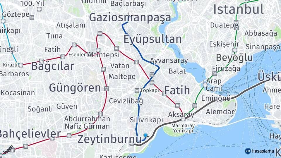 Yedikule Gaziosmanpaşa Arası Kaç Km - Yol Tarifi