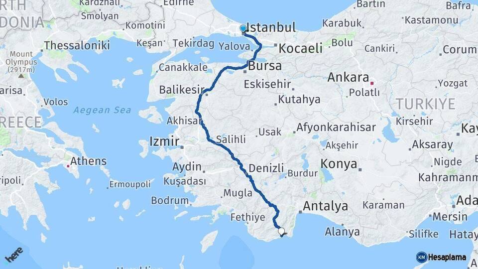 İstanbul Finike Antalya Arası Kaç Km - Yol Haritası