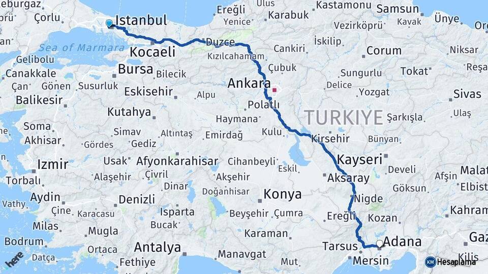 İstanbul Gaziosmanpaşa Adana Arası Kaç Km - Yol Haritası