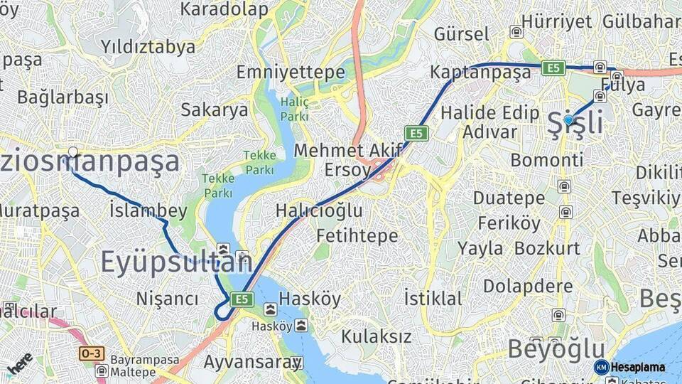 İstanbul Gaziosmanpaşa Arası Kaç Km - Yol Haritası