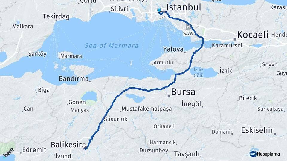 İstanbul Gaziosmanpaşa Balıkesir Arası Kaç Km - Yol Haritası