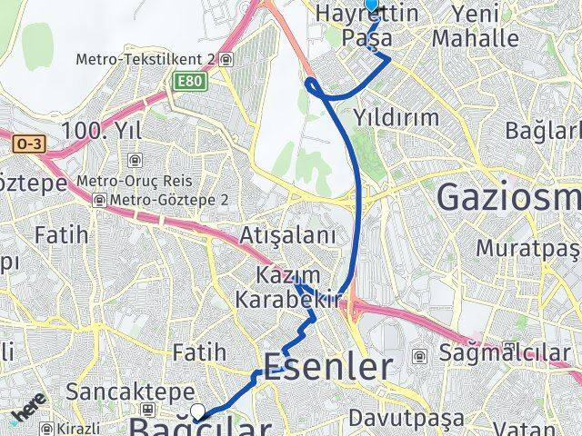 Barbaros Hayrettin Paşa Bağcılar Arası Kaç Km - Yol Tarifi