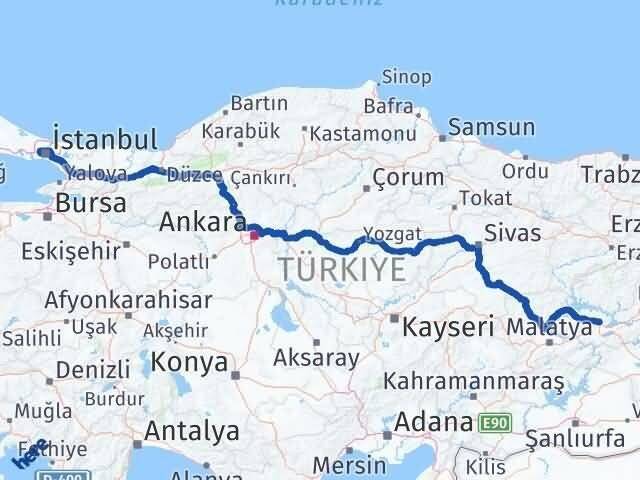 İstanbul Gaziosmanpaşa Elazığ Arası Kaç Km - Yol Haritası