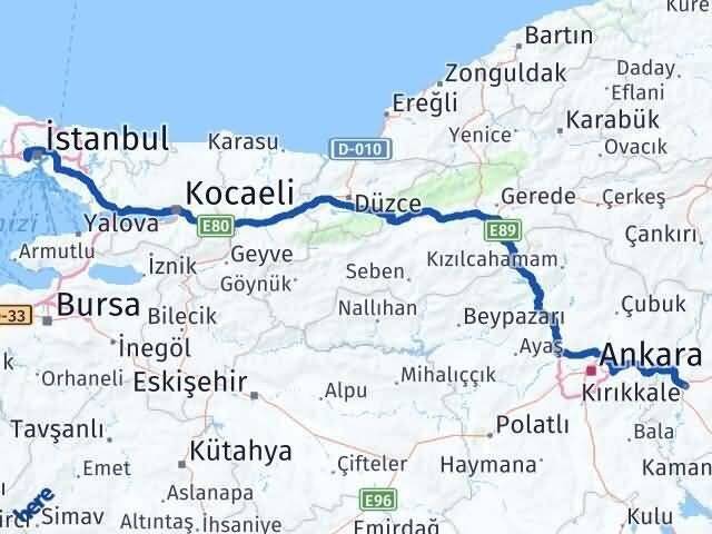 İstanbul Gaziosmanpaşa Kırıkkale Arası Kaç Km - Yol Haritası