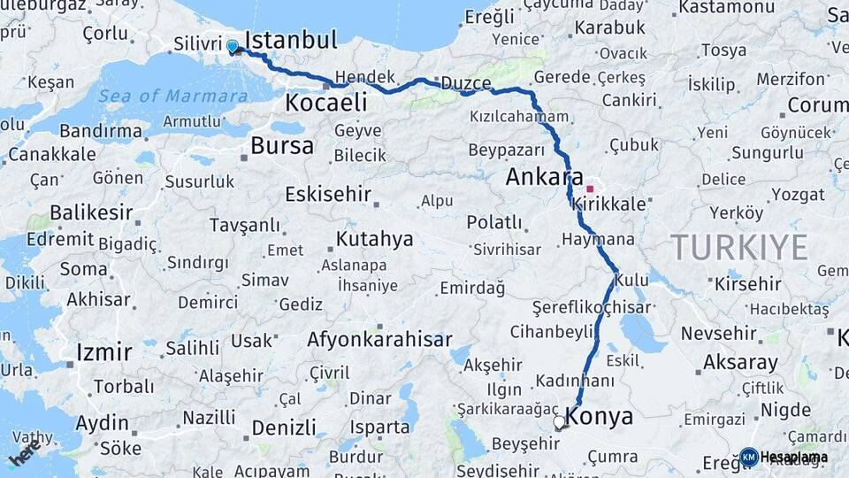 İstanbul Gaziosmanpaşa Konya Arası Kaç Km - Yol Haritası