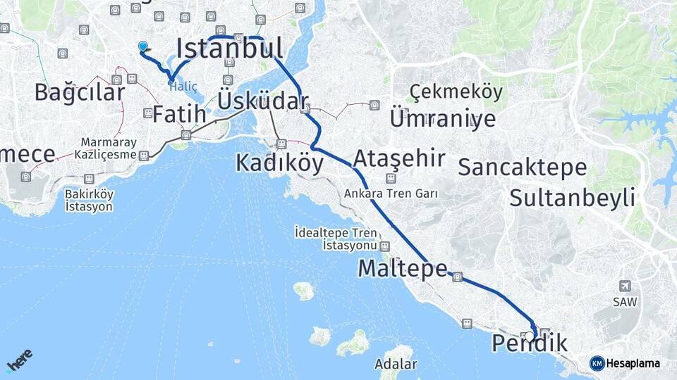 İstanbul Gaziosmanpaşa Pendik Arası Kaç Km - Yol Haritası