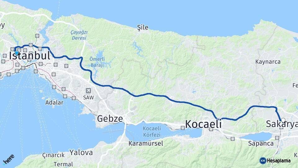 İstanbul Gaziosmanpaşa Sakarya Arası Kaç Km - Yol Haritası