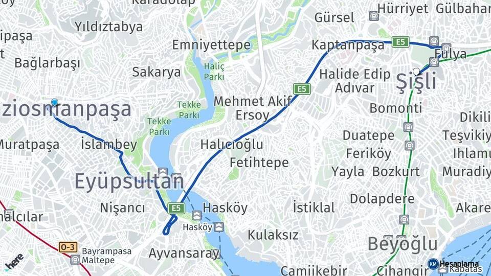 İstanbul Gaziosmanpaşa Şişli Arası Kaç Km - Yol Haritası