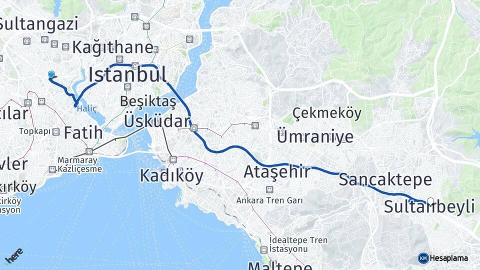 İstanbul Gaziosmanpaşa Sultanbeyli Arası Kaç Km - Yol Haritası
