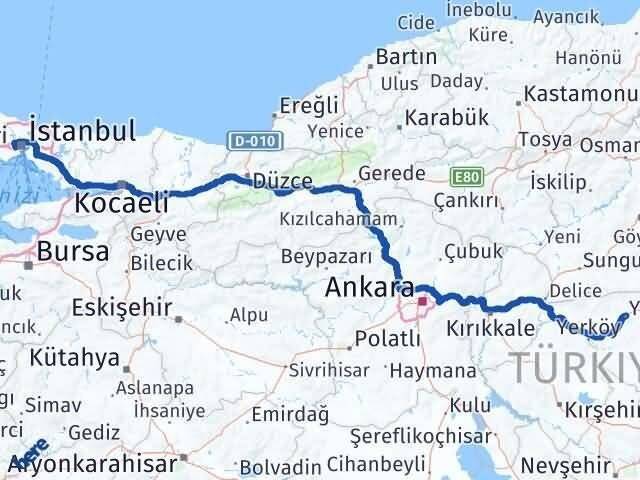 İstanbul Gaziosmanpaşa Yozgat Arası Kaç Km - Yol Haritası