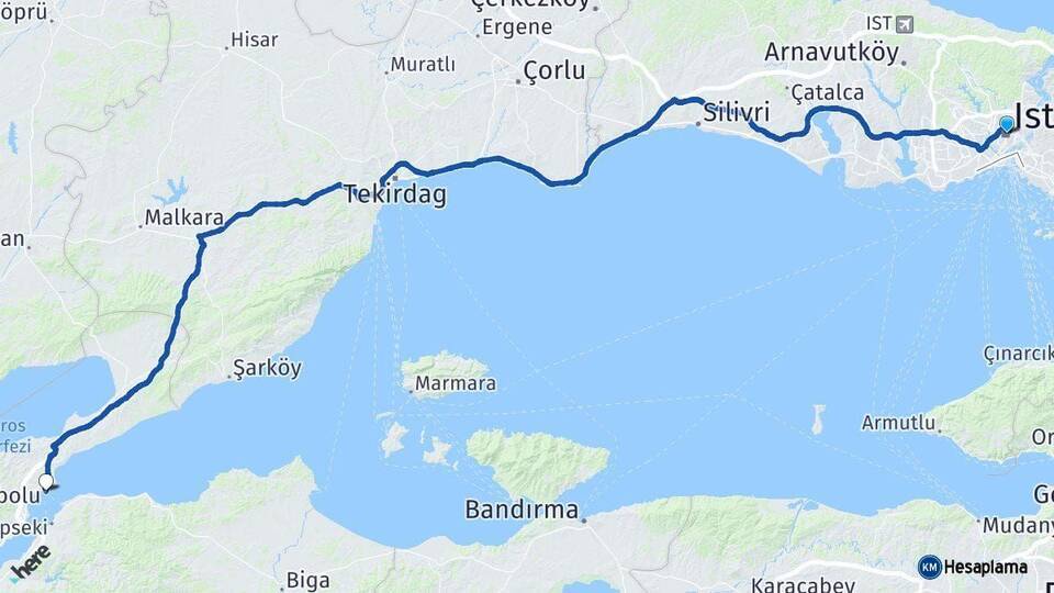 İstanbul Gelibolu Arası Kaç Km - Yol Tarifi