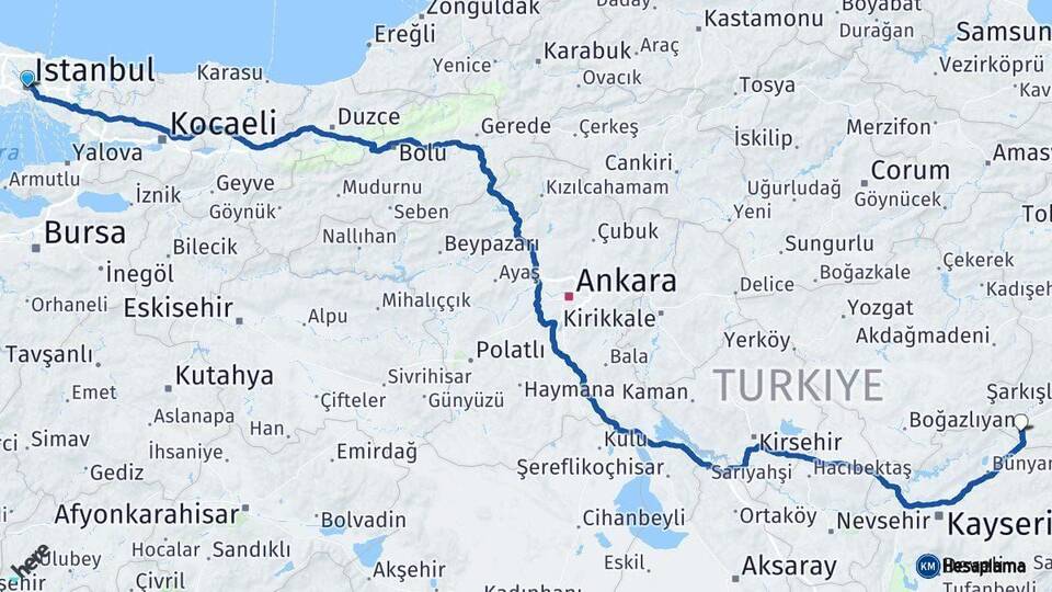 İstanbul Gemerek Sivas Arası Kaç Km - Yol Haritası