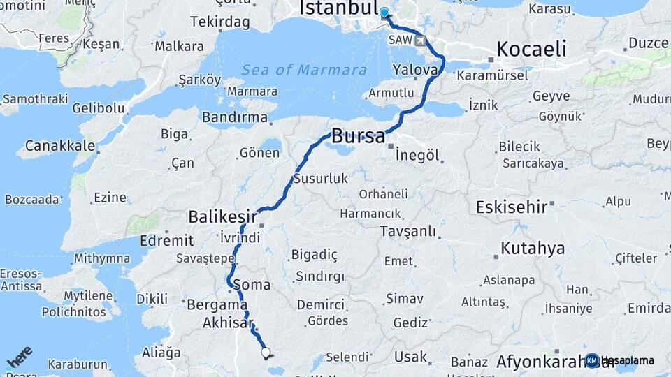 İstanbul Gölmarmara Manisa Arası Kaç Km - Yol Haritası