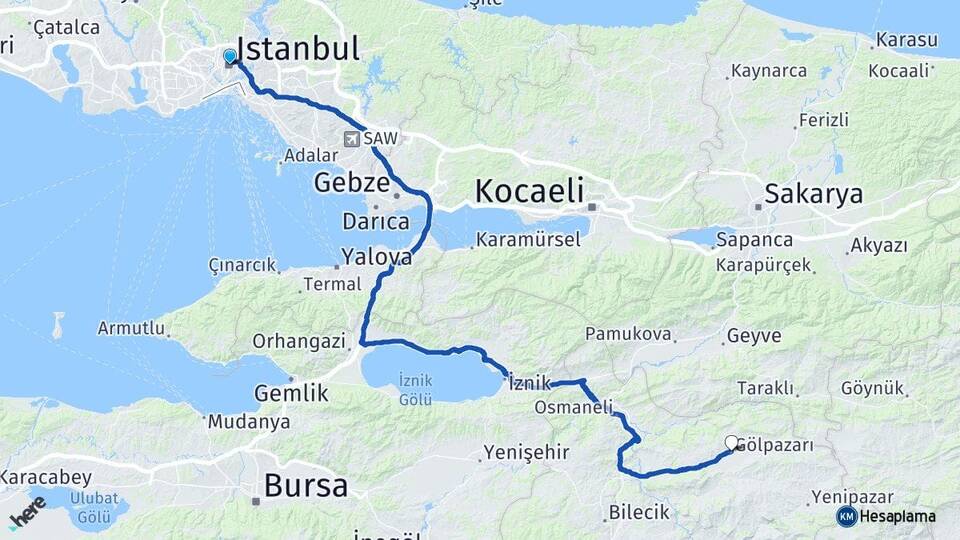 İstanbul Gölpazarı Bilecik Arası Kaç Km - Yol Haritası