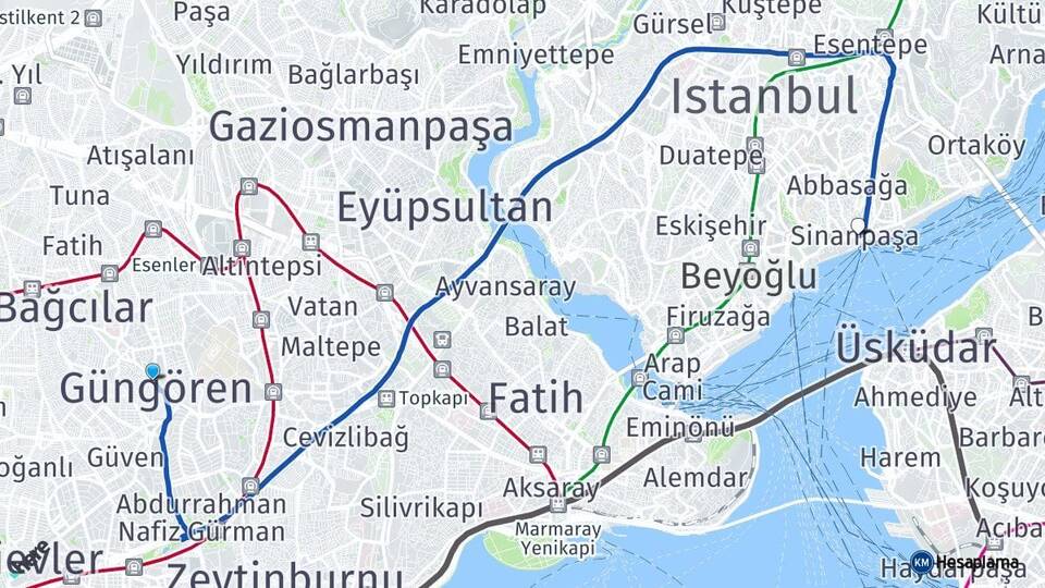 İstanbul Güngören Beşiktaş Arası Kaç Km - Yol Haritası