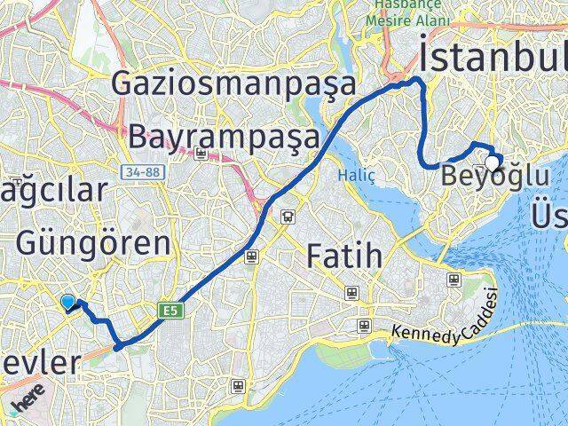 Haznedar Beyoğlu Arası Kaç Km - Yol Tarifi
