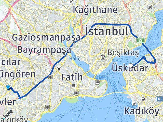 İstanbul Güngören Haznedar Üsküdar Arası Kaç Km - Yol Haritası