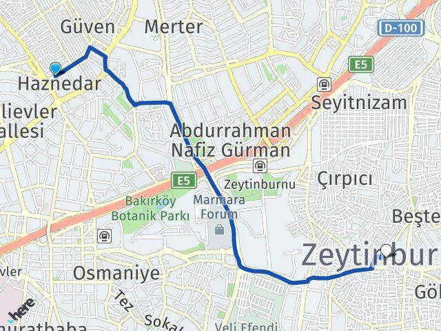 İstanbul Güngören Haznedar Zeytinburnu Arası Kaç Km - Yol Haritası