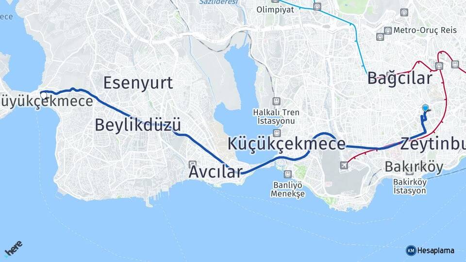 İstanbul Güngören Merter Büyükçekmece Arası Kaç Km - Yol Haritası