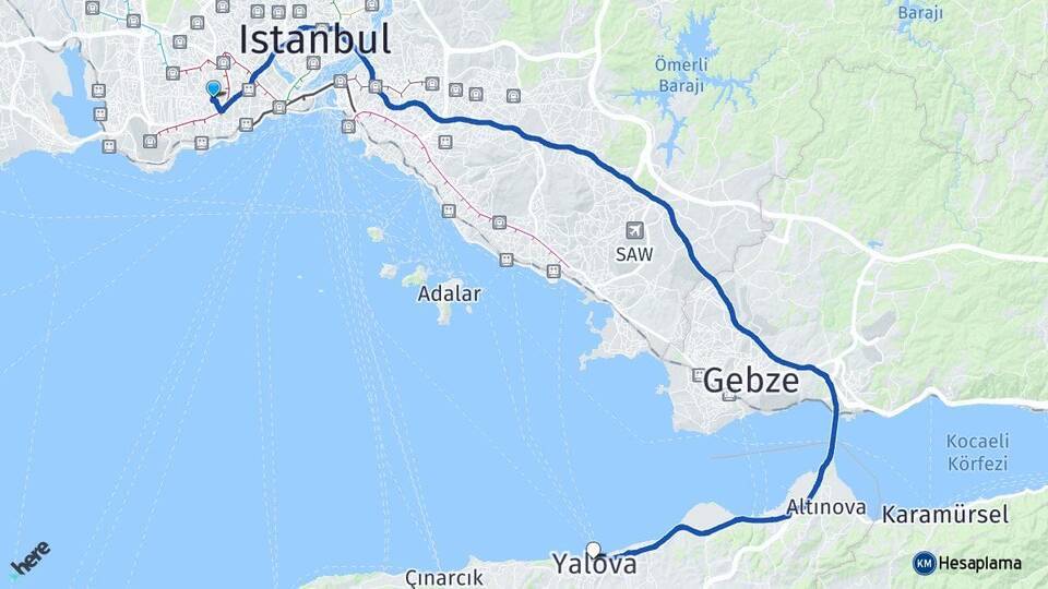 Merter Yalova Arası Kaç Km - Yol Tarifi